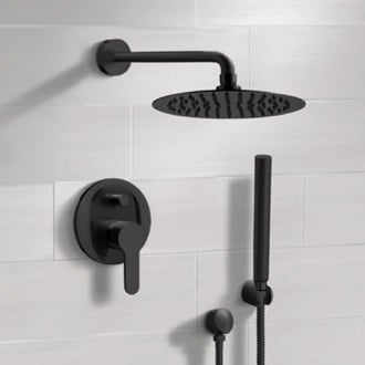Matte Black Shower System With Rain Shower Head and Hand Shower Remer SFH34